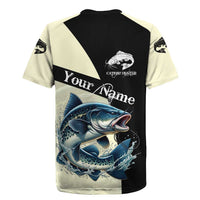 Catfish Fishing Customize Name Rugby Jersey Splash Effect and Black Cream Split Design - Wonder Print Shop