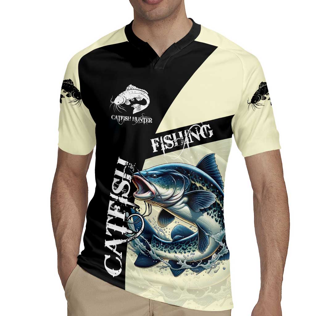 Catfish Fishing Customize Name Rugby Jersey Splash Effect and Black Cream Split Design - Wonder Print Shop