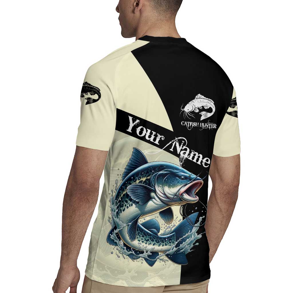 Catfish Fishing Customize Name Rugby Jersey Splash Effect and Black Cream Split Design - Wonder Print Shop