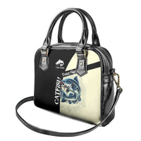 Catfish Fishing Customize Name Shoulder Handbag Splash Effect and Black Cream Split Design - Wonder Print Shop