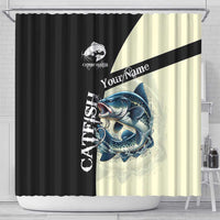 Catfish Fishing Customize Name Shower Curtain Splash Effect and Black Cream Split Design - Wonder Print Shop
