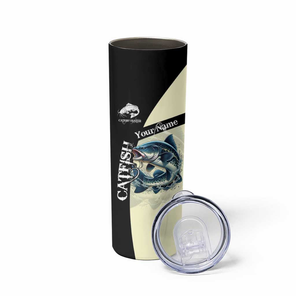 Catfish Fishing Customize Name Skinny Tumbler Splash Effect and Black Cream Split Design - Wonder Print Shop