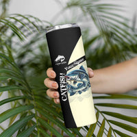 Catfish Fishing Customize Name Skinny Tumbler Splash Effect and Black Cream Split Design - Wonder Print Shop