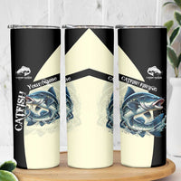 Catfish Fishing Customize Name Skinny Tumbler Splash Effect and Black Cream Split Design - Wonder Print Shop