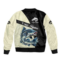 Catfish Fishing Customize Name Sleeve Zip Bomber Jacket Splash Effect and Black Cream Split Design - Wonder Print Shop