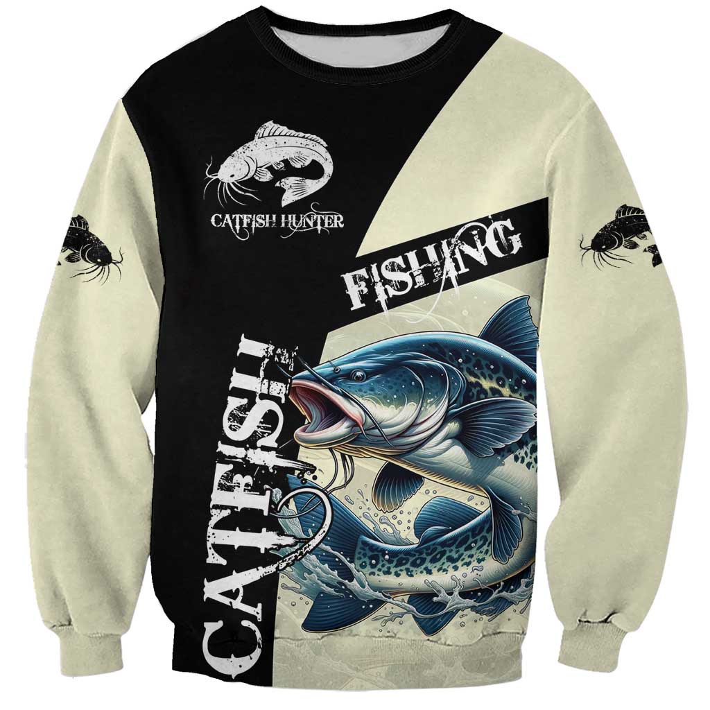 Catfish Fishing Customize Name Sweatshirt Splash Effect and Black Cream Split Design - Wonder Print Shop