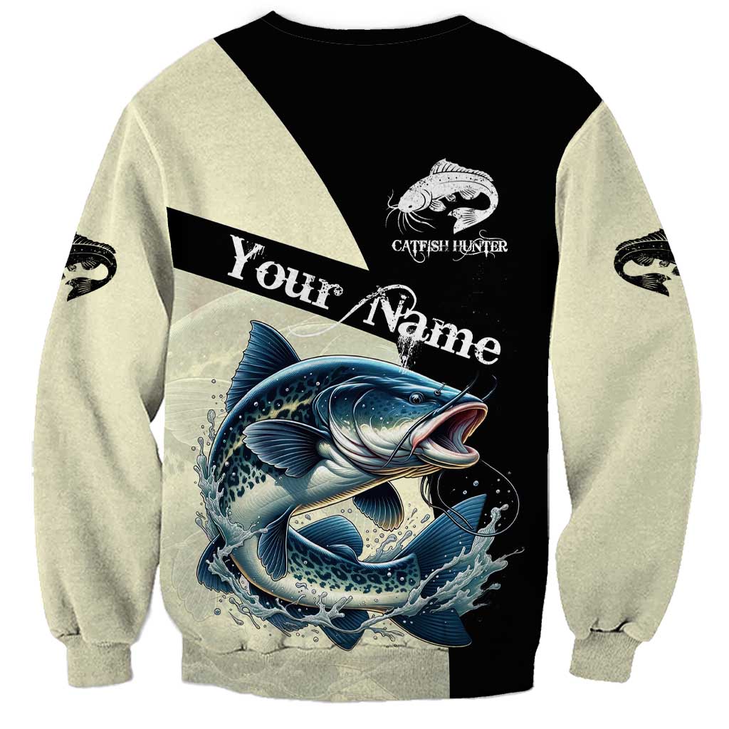 Catfish Fishing Customize Name Sweatshirt Splash Effect and Black Cream Split Design - Wonder Print Shop
