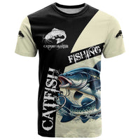 Catfish Fishing Customize Name T Shirt Splash Effect and Black Cream Split Design - Wonder Print Shop