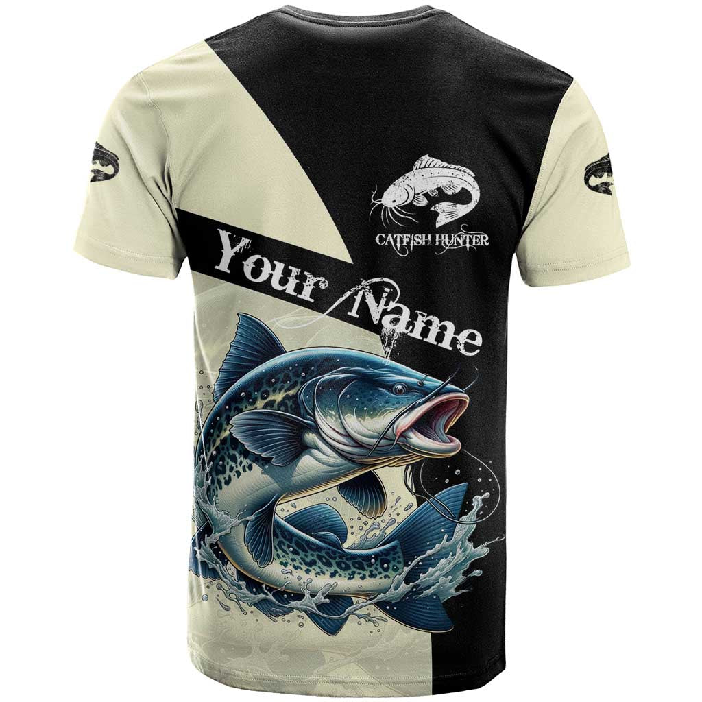 Catfish Fishing Customize Name T Shirt Splash Effect and Black Cream Split Design - Wonder Print Shop