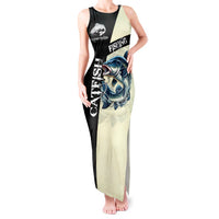 Catfish Fishing Customize Name Tank Maxi Dress Splash Effect and Black Cream Split Design - Wonder Print Shop