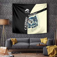 Catfish Fishing Customize Name Tapestry Splash Effect and Black Cream Split Design - Wonder Print Shop