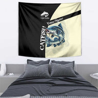 Catfish Fishing Customize Name Tapestry Splash Effect and Black Cream Split Design - Wonder Print Shop