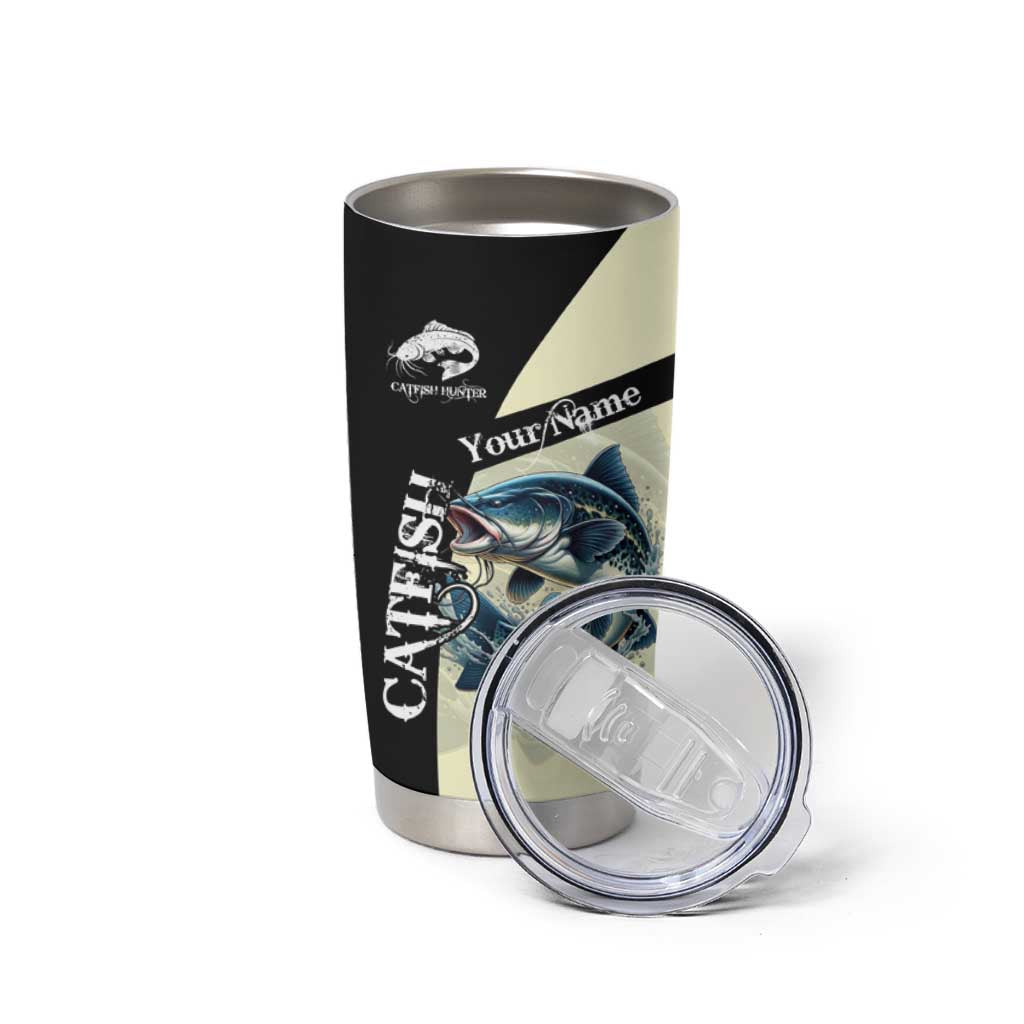 Catfish Fishing Customize Name Tumbler Cup Splash Effect and Black Cream Split Design - Wonder Print Shop