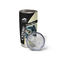 Catfish Fishing Customize Name Tumbler Cup Splash Effect and Black Cream Split Design - Wonder Print Shop
