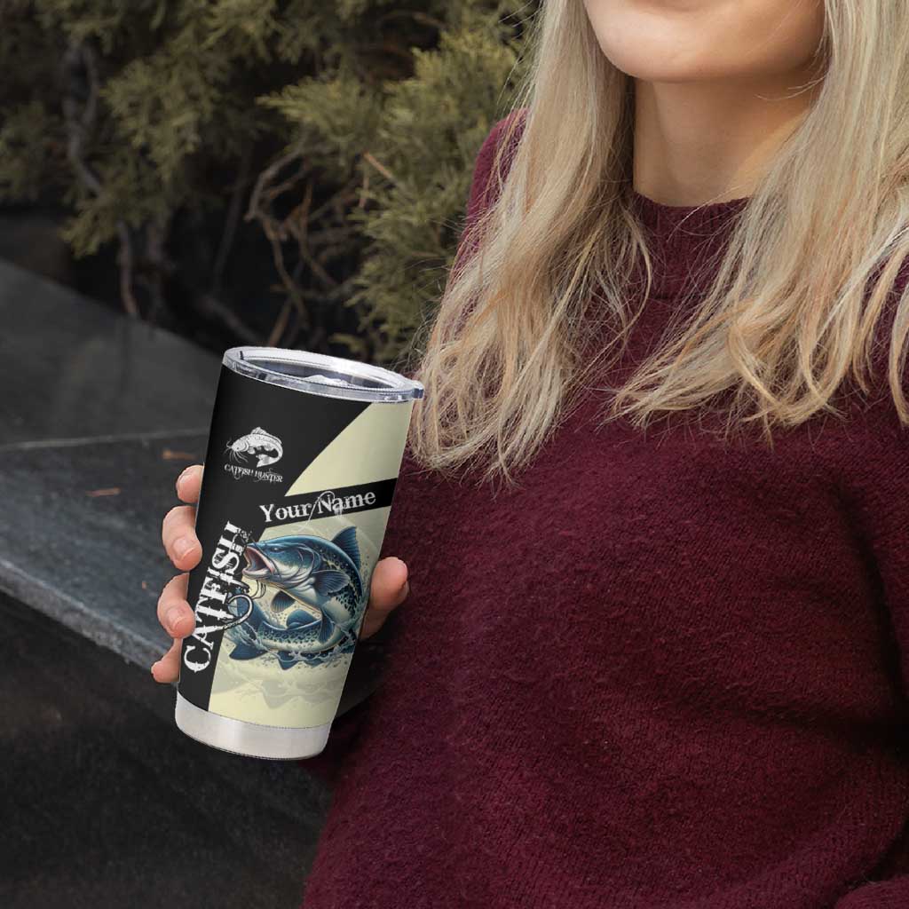 Catfish Fishing Customize Name Tumbler Cup Splash Effect and Black Cream Split Design - Wonder Print Shop