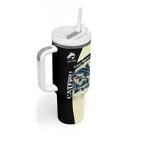 Catfish Fishing Customize Name Tumbler With Handle Splash Effect and Black Cream Split Design - Wonder Print Shop