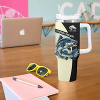 Catfish Fishing Customize Name Tumbler With Handle Splash Effect and Black Cream Split Design - Wonder Print Shop