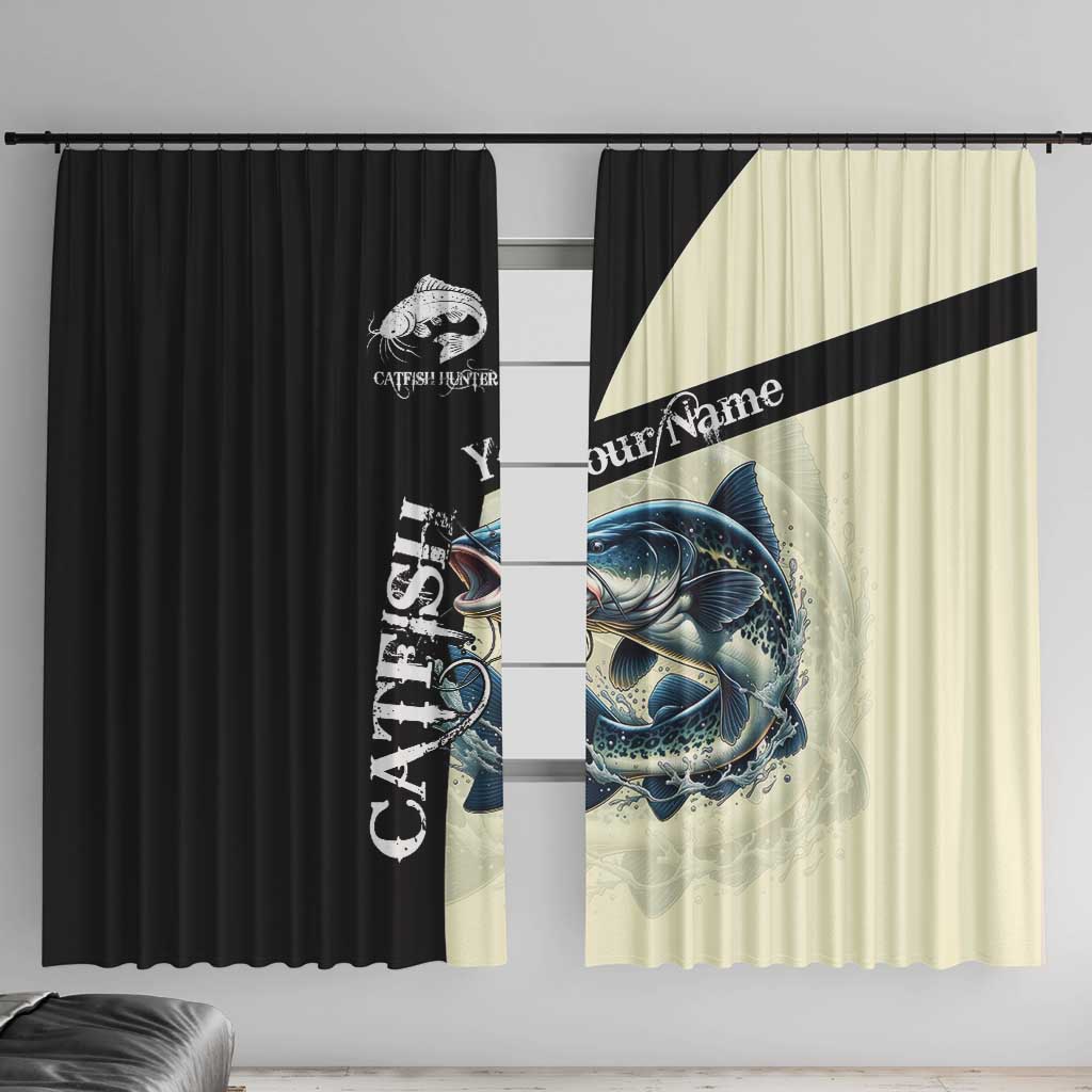 Catfish Fishing Customize Name Window Curtain Splash Effect and Black Cream Split Design - Wonder Print Shop