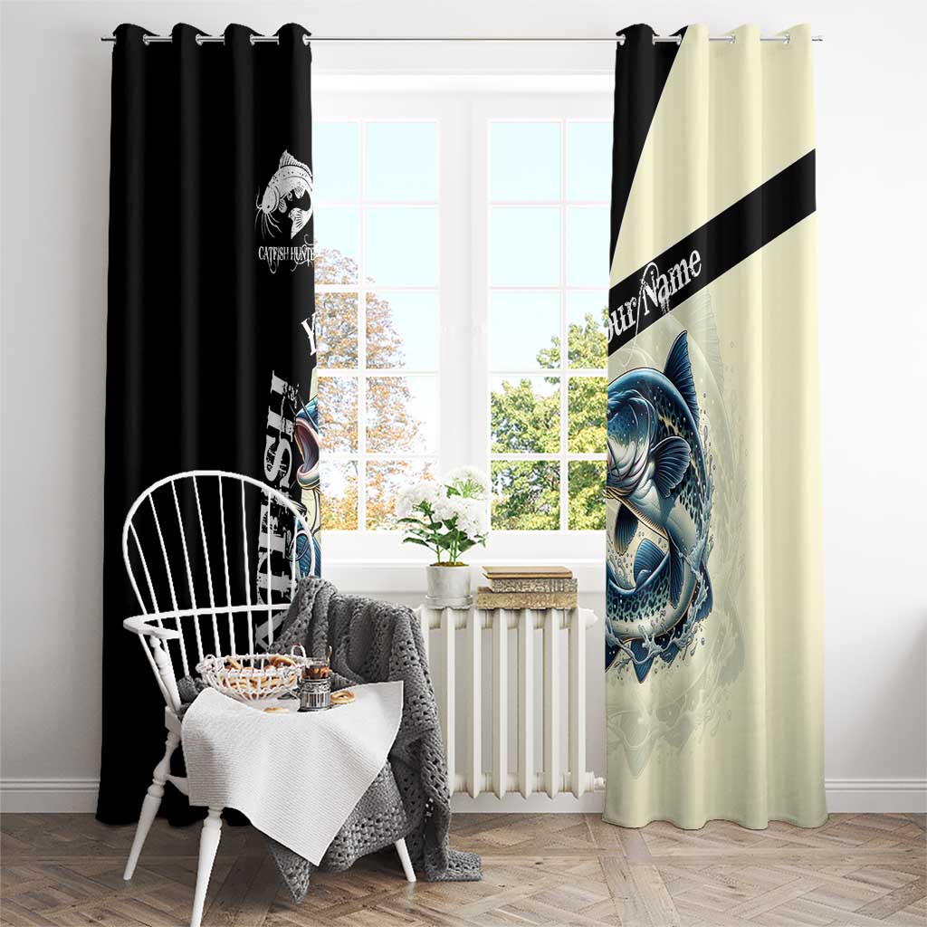 Catfish Fishing Customize Name Window Curtain Splash Effect and Black Cream Split Design - Wonder Print Shop