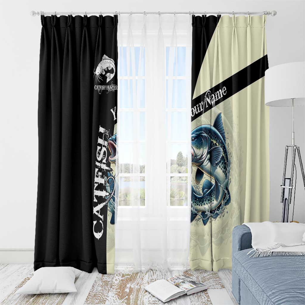 Catfish Fishing Customize Name Window Curtain Splash Effect and Black Cream Split Design - Wonder Print Shop