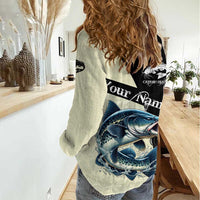 Catfish Fishing Customize Name Women Casual Shirt Splash Effect and Black Cream Split Design - Wonder Print Shop