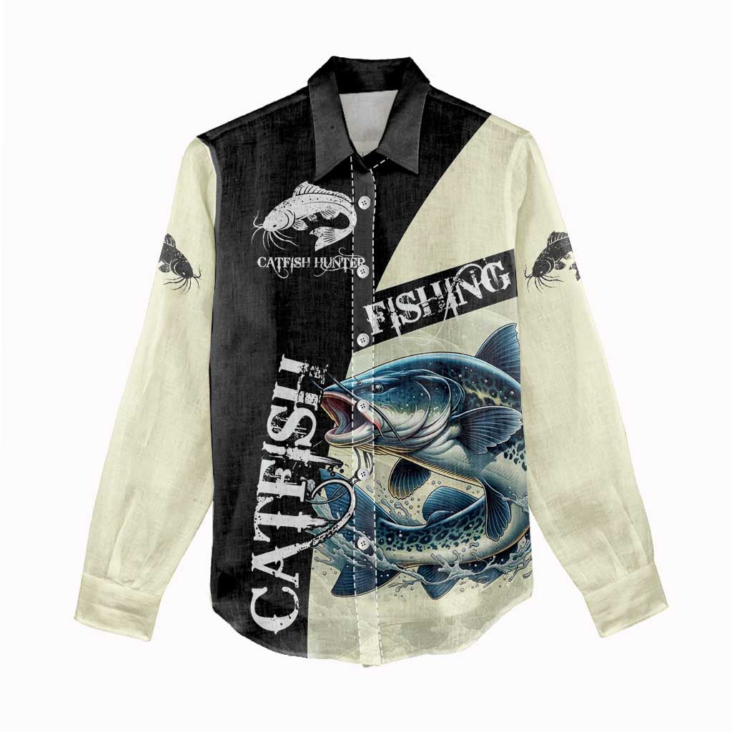 Catfish Fishing Customize Name Women Casual Shirt Splash Effect and Black Cream Split Design - Wonder Print Shop
