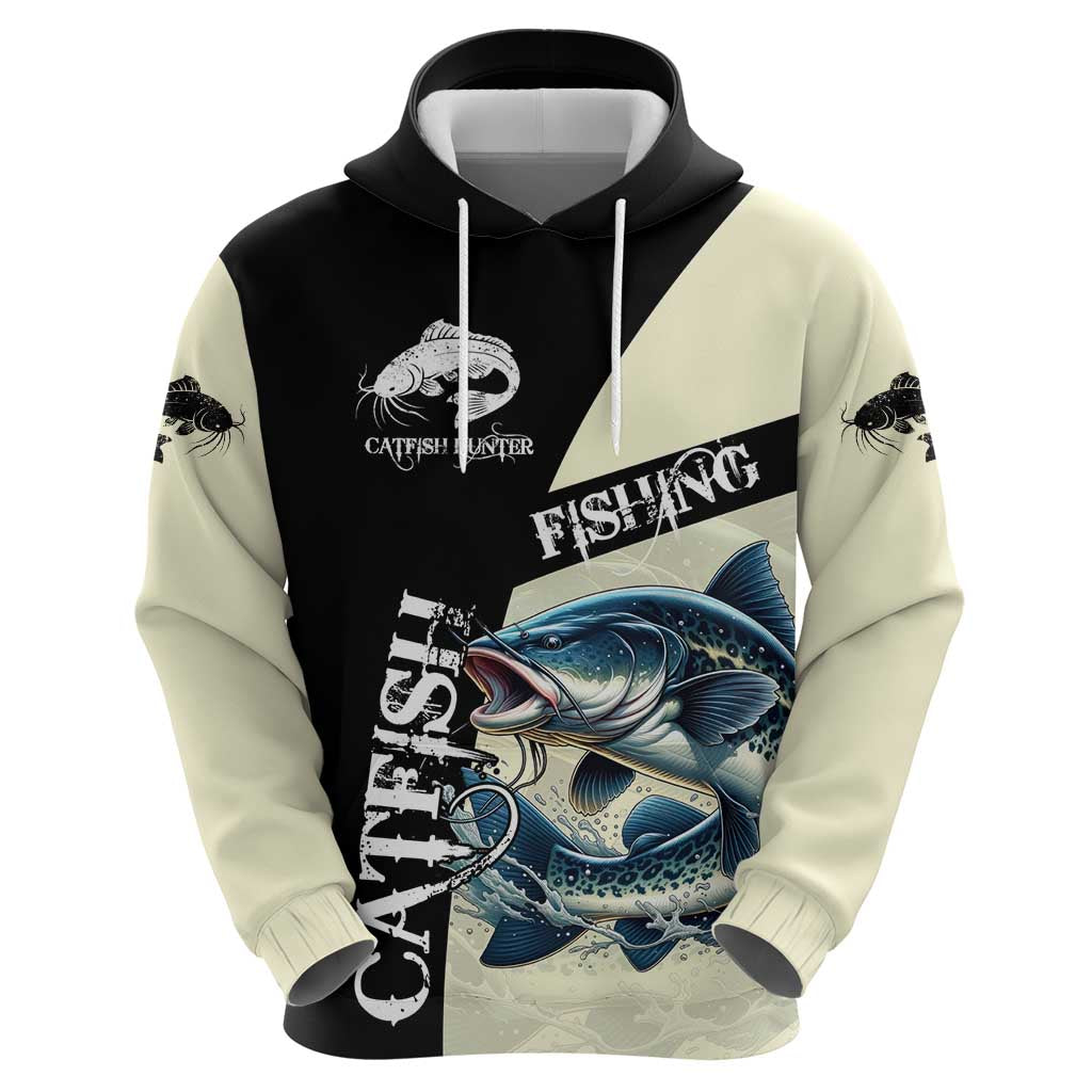 Catfish Fishing Customize Name Zip Hoodie Splash Effect and Black Cream Split Design - Wonder Print Shop