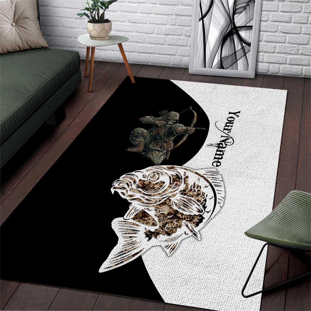 Carp Hunter Bowfishing Customize Name Area Rug Camouflage Archer Graphic and Black White Split Layout - Wonder Print Shop