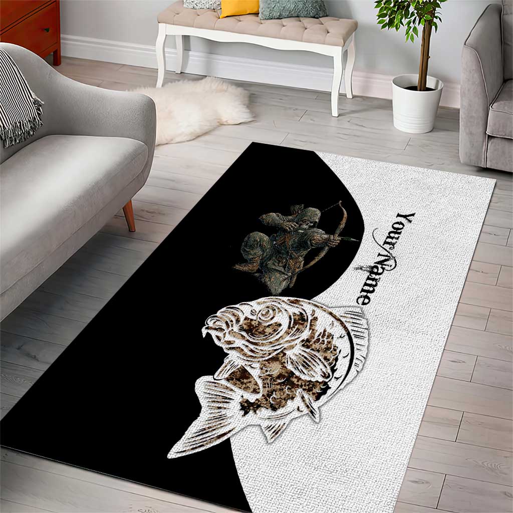 Carp Hunter Bowfishing Customize Name Area Rug Camouflage Archer Graphic and Black White Split Layout - Wonder Print Shop