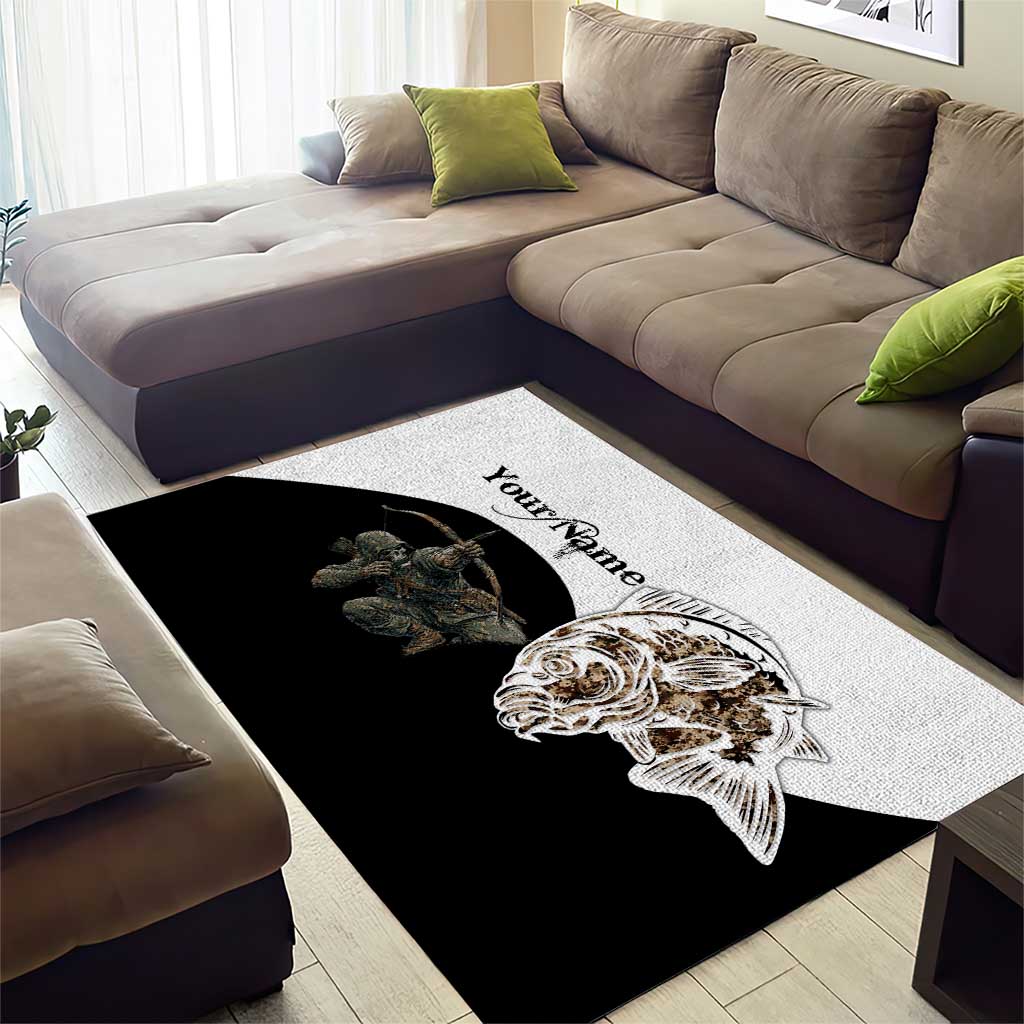 Carp Hunter Bowfishing Customize Name Area Rug Camouflage Archer Graphic and Black White Split Layout - Wonder Print Shop