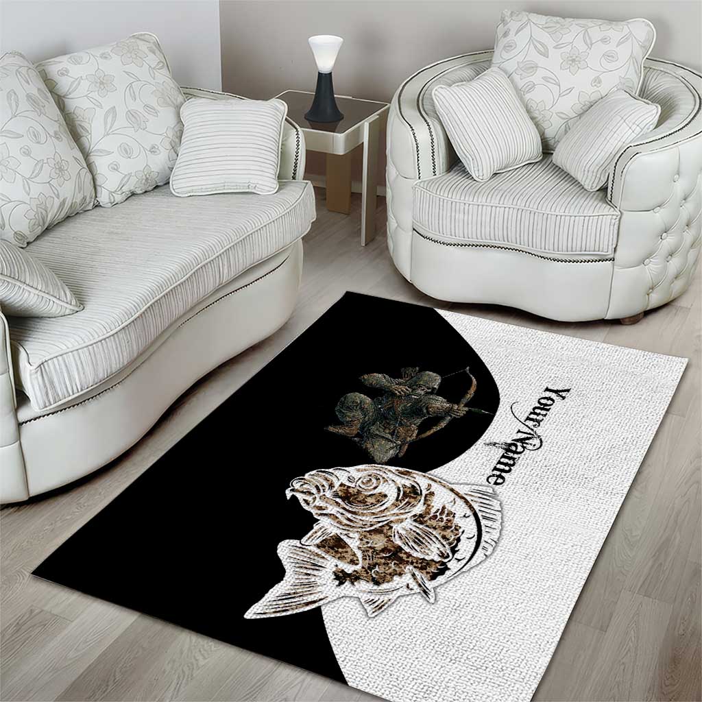 Carp Hunter Bowfishing Customize Name Area Rug Camouflage Archer Graphic and Black White Split Layout - Wonder Print Shop