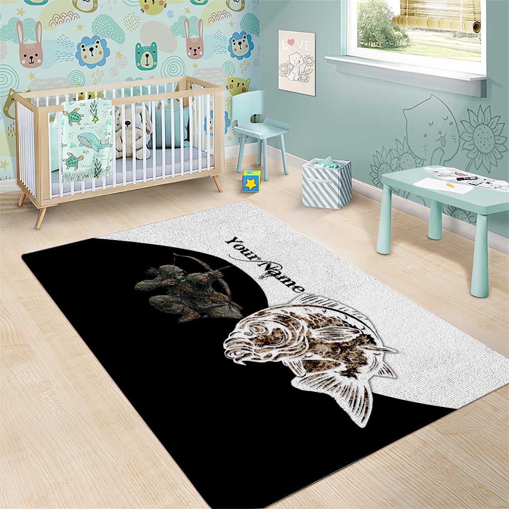 Carp Hunter Bowfishing Customize Name Area Rug Camouflage Archer Graphic and Black White Split Layout - Wonder Print Shop