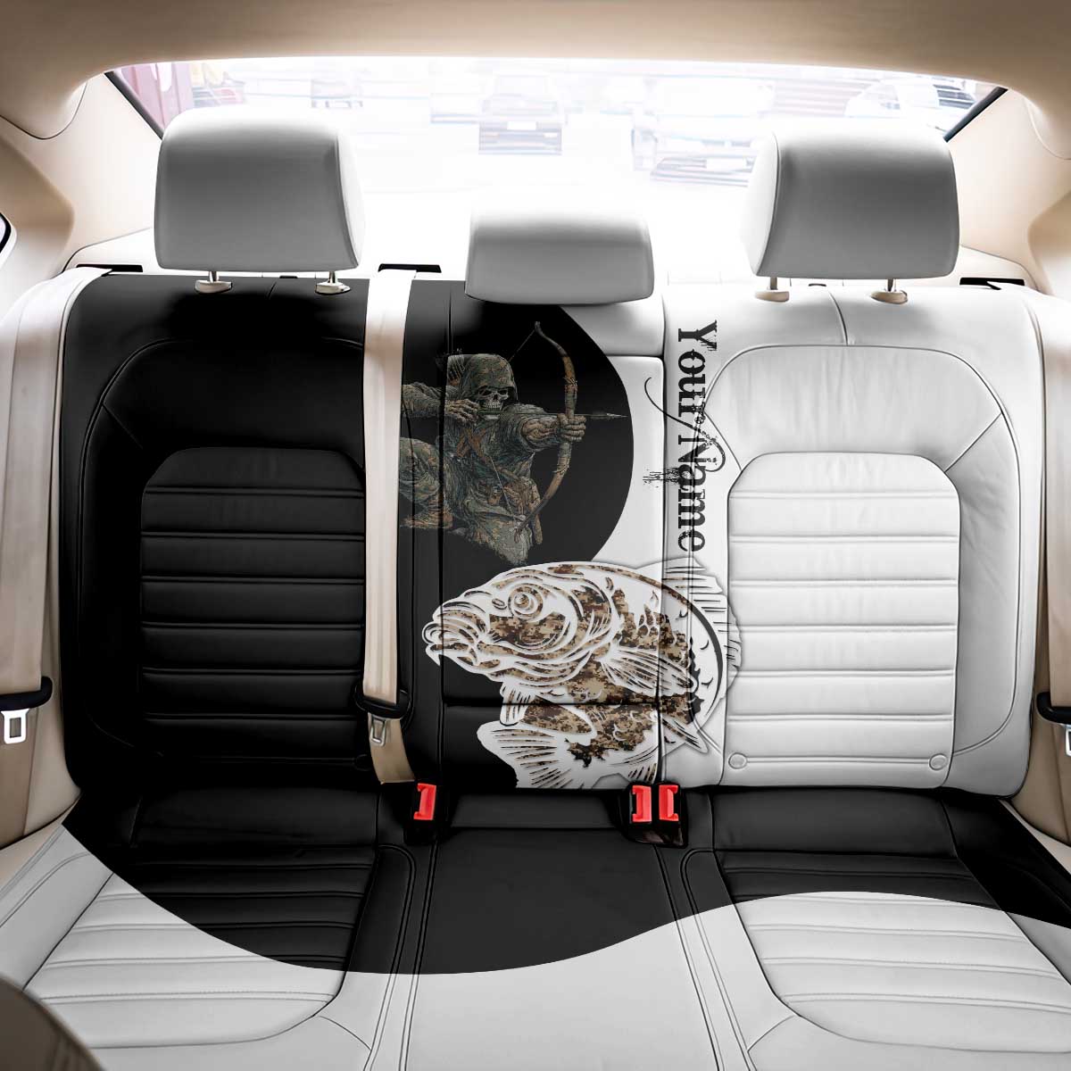 Carp Hunter Bowfishing Customize Name Back Car Seat Cover Camouflage Archer Graphic and Black White Split Layout - Wonder Print Shop