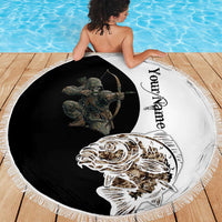 Carp Hunter Bowfishing Customize Name Beach Blanket Camouflage Archer Graphic and Black White Split Layout - Wonder Print Shop