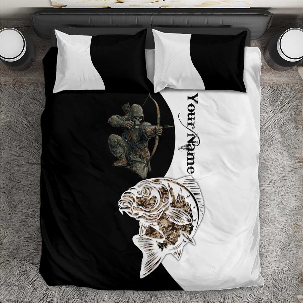 Carp Hunter Bowfishing Customize Name Bedding Set Camouflage Archer Graphic and Black White Split Layout - Wonder Print Shop