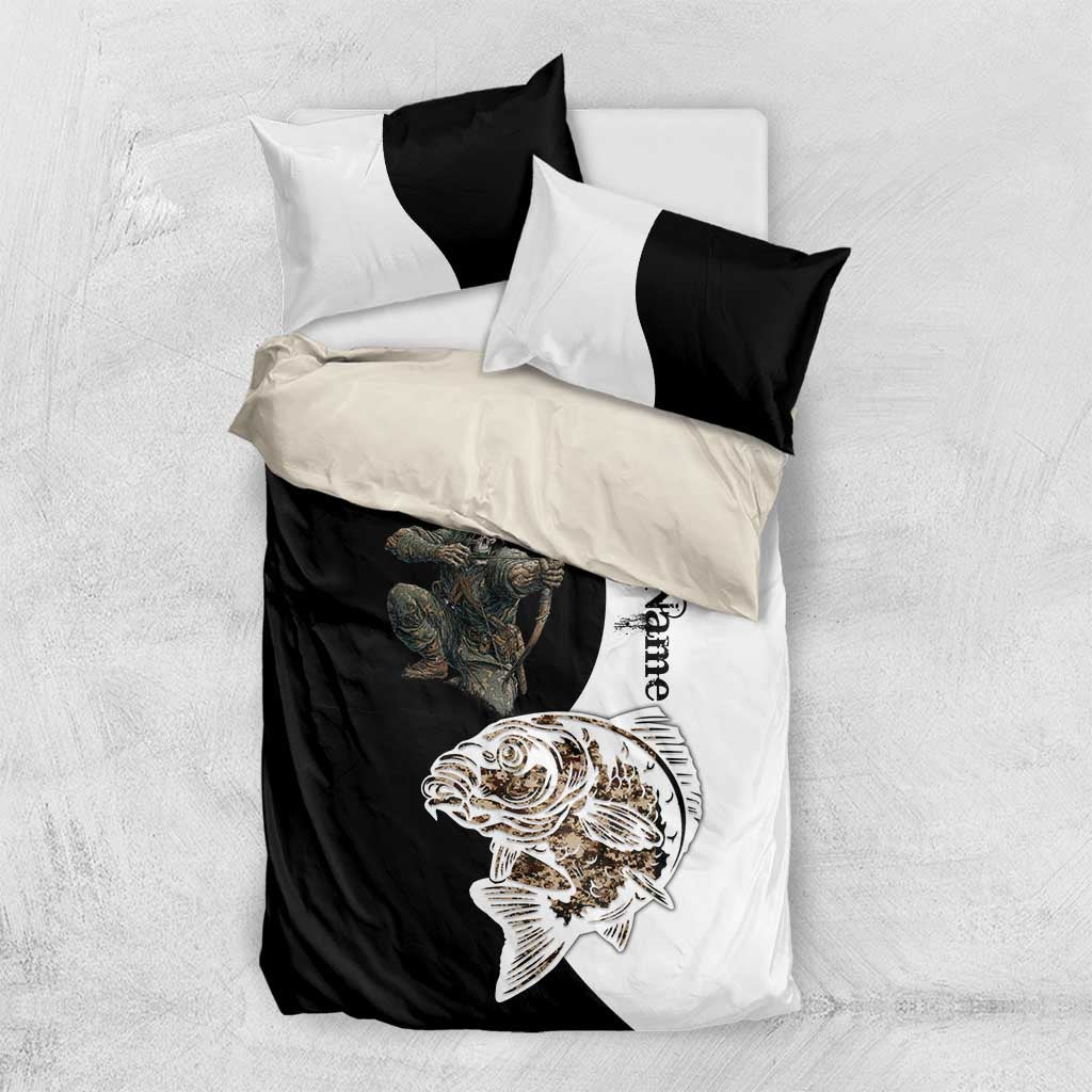 Carp Hunter Bowfishing Customize Name Bedding Set Camouflage Archer Graphic and Black White Split Layout - Wonder Print Shop
