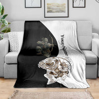 Carp Hunter Bowfishing Customize Name Blanket Camouflage Archer Graphic and Black White Split Layout - Wonder Print Shop