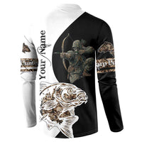 Carp Hunter Bowfishing Customize Name Button Sweatshirt Camouflage Archer Graphic and Black White Split Layout - Wonder Print Shop