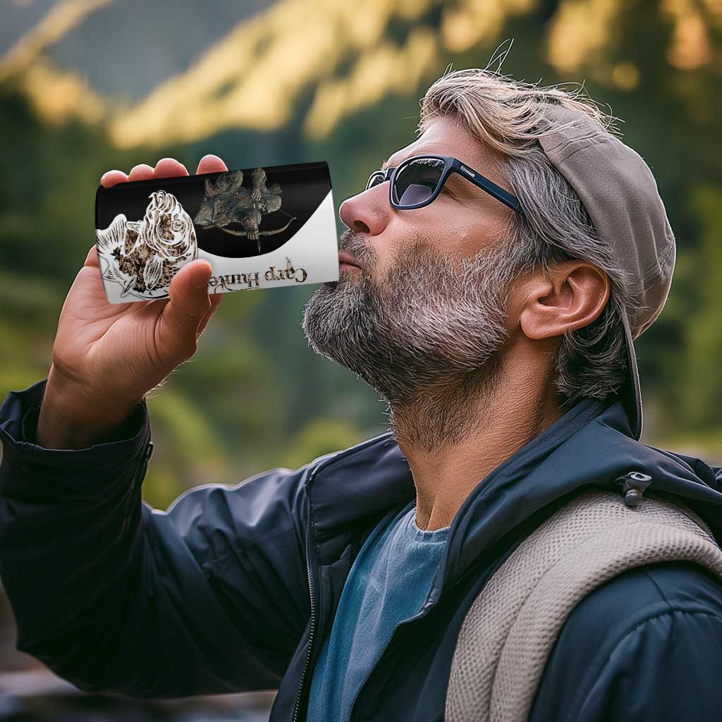 Carp Hunter Bowfishing Customize Name 4 in 1 Can Cooler Tumbler Camouflage Archer Graphic and Black White Split Layout - Wonder Print Shop