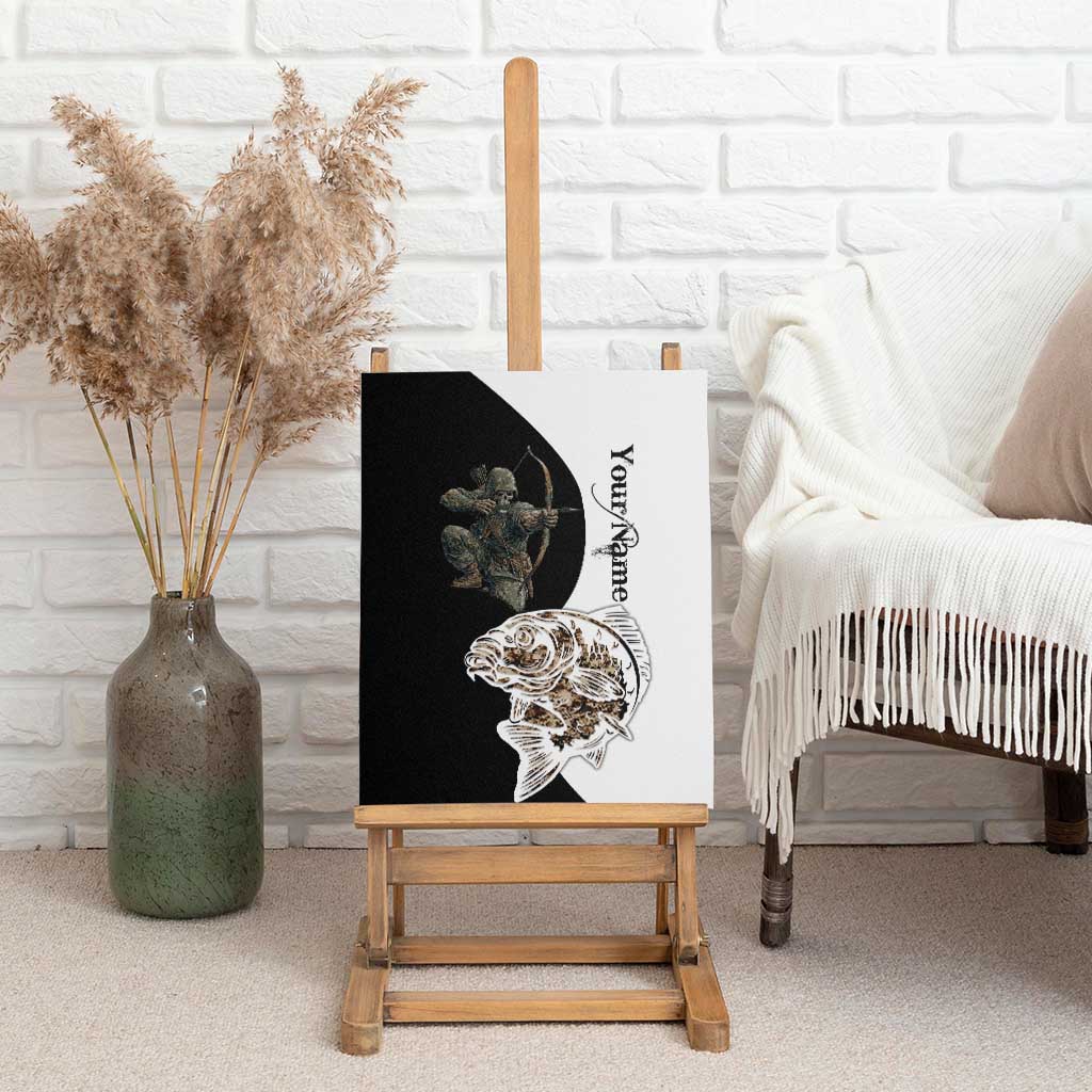 Carp Hunter Bowfishing Customize Name Canvas Wall Art Camouflage Archer Graphic and Black White Split Layout - Wonder Print Shop