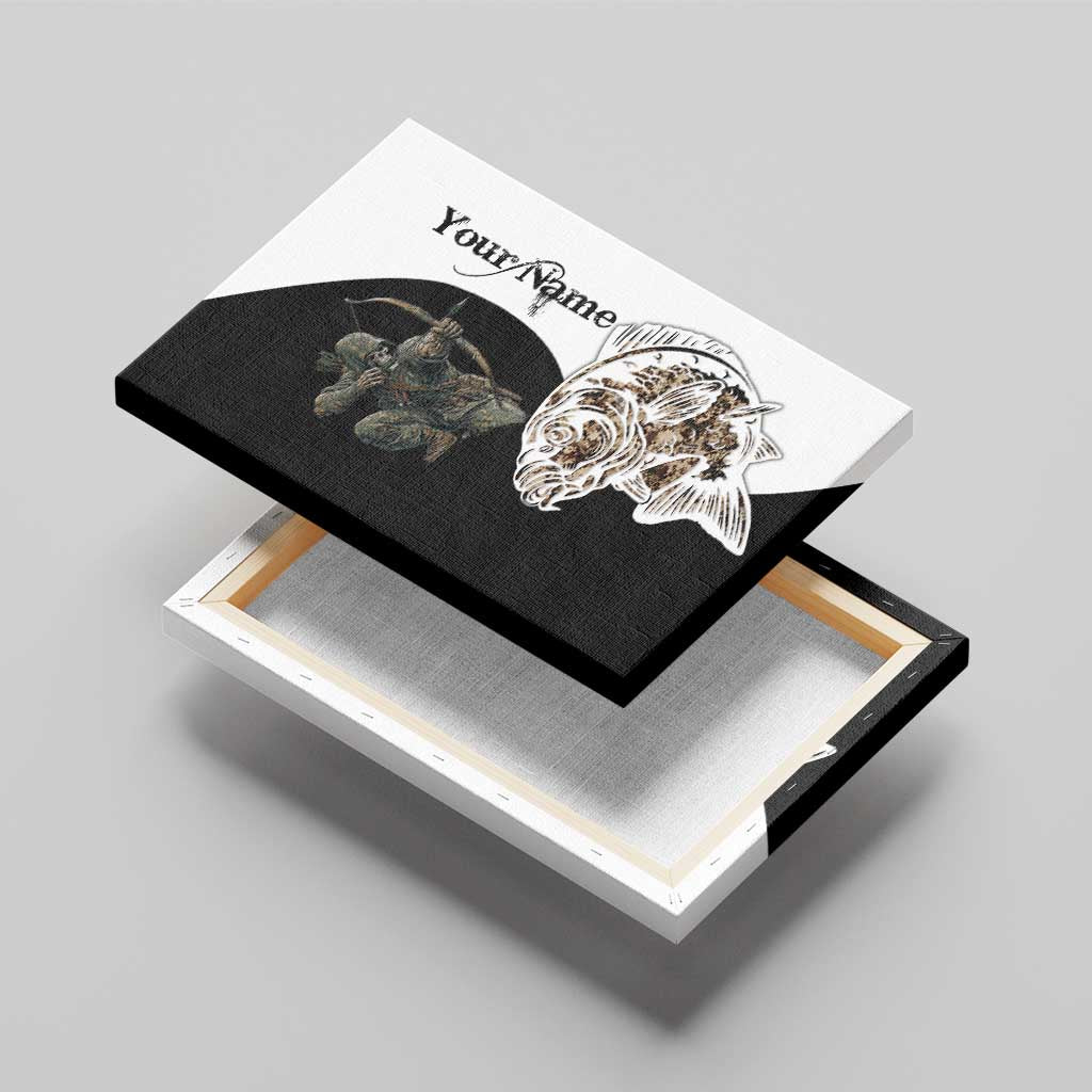 Carp Hunter Bowfishing Customize Name Canvas Wall Art Camouflage Archer Graphic and Black White Split Layout - Wonder Print Shop