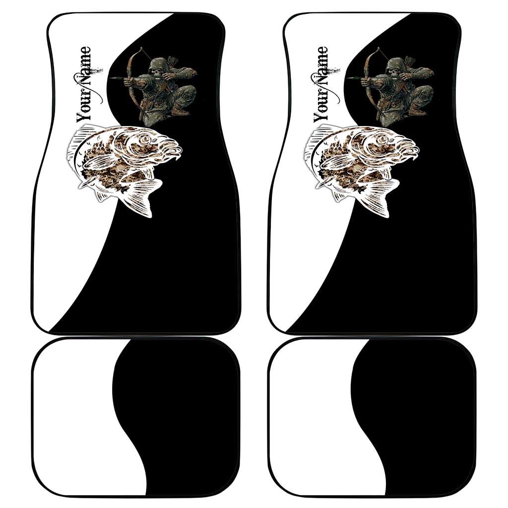 Carp Hunter Bowfishing Customize Name Car Mats Camouflage Archer Graphic and Black White Split Layout - Wonder Print Shop