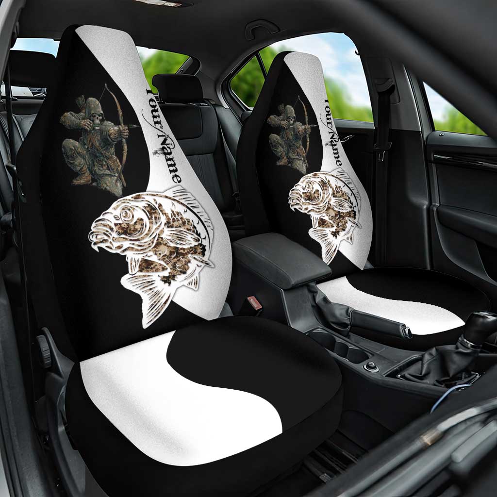 Carp Hunter Bowfishing Customize Name Car Seat Cover Camouflage Archer Graphic and Black White Split Layout - Wonder Print Shop