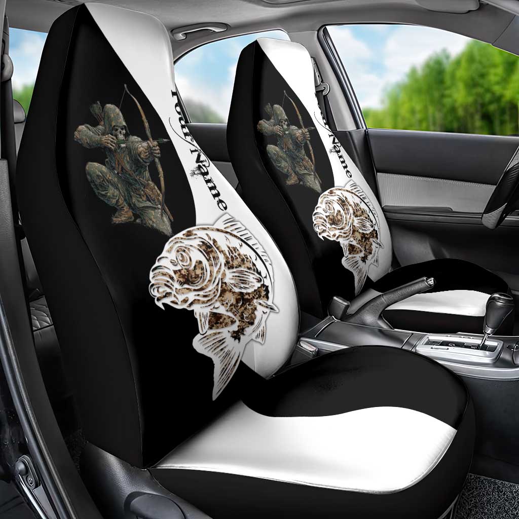 Carp Hunter Bowfishing Customize Name Car Seat Cover Camouflage Archer Graphic and Black White Split Layout - Wonder Print Shop