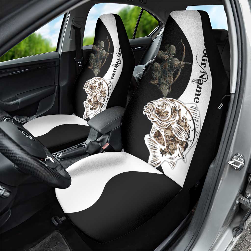Carp Hunter Bowfishing Customize Name Car Seat Cover Camouflage Archer Graphic and Black White Split Layout - Wonder Print Shop