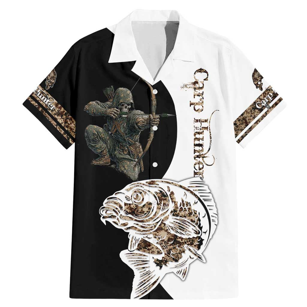 Carp Hunter Bowfishing Customize Name Family Matching Mermaid Dress and Hawaiian Shirt Camouflage Archer Graphic and Black White Split Layout - Wonder Print Shop