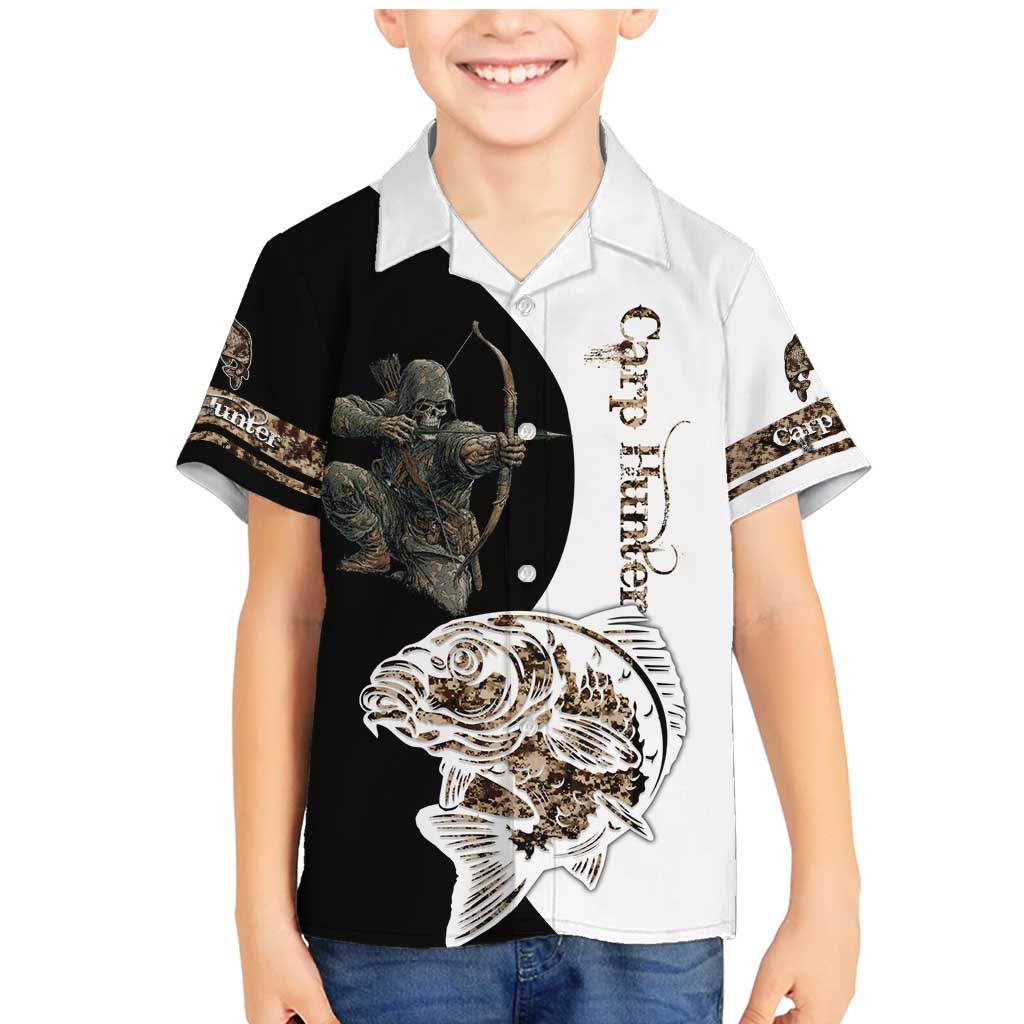 Carp Hunter Bowfishing Customize Name Family Matching Mermaid Dress and Hawaiian Shirt Camouflage Archer Graphic and Black White Split Layout - Wonder Print Shop