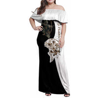 Carp Hunter Bowfishing Customize Name Family Matching Off Shoulder Maxi Dress and Hawaiian Shirt Camouflage Archer Graphic and Black White Split Layout - Wonder Print Shop