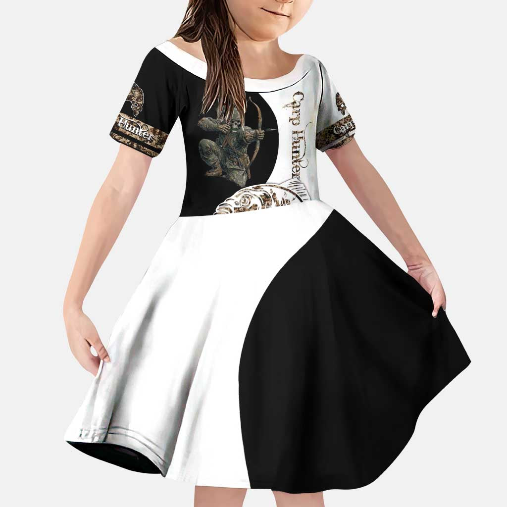 Carp Hunter Bowfishing Customize Name Family Matching Puletasi and Hawaiian Shirt Camouflage Archer Graphic and Black White Split Layout - Wonder Print Shop