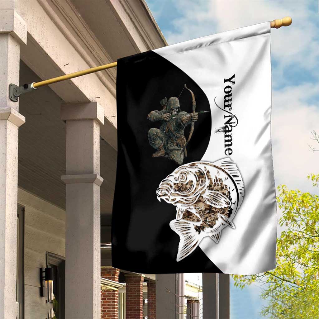 Carp Hunter Bowfishing Customize Name Garden Flag Camouflage Archer Graphic and Black White Split Layout - Wonder Print Shop